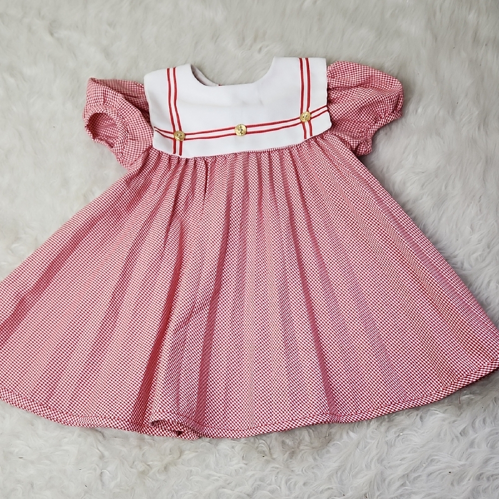 Vintage Nautical Sailor Dress Gingham Plaid Dress Formal 3T Red White